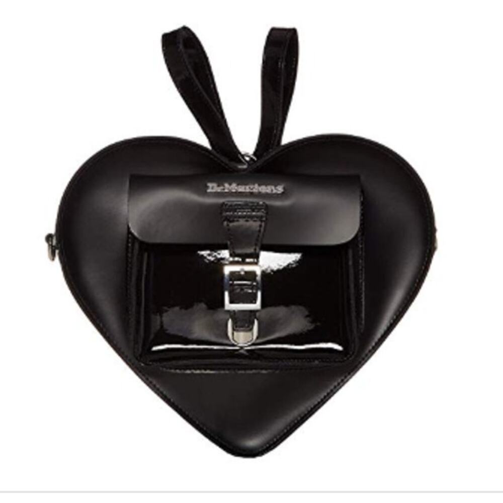 Dr Martens Heart Bag Black Leather Glossy Patent Lamper Backpack Crossbody NWT
